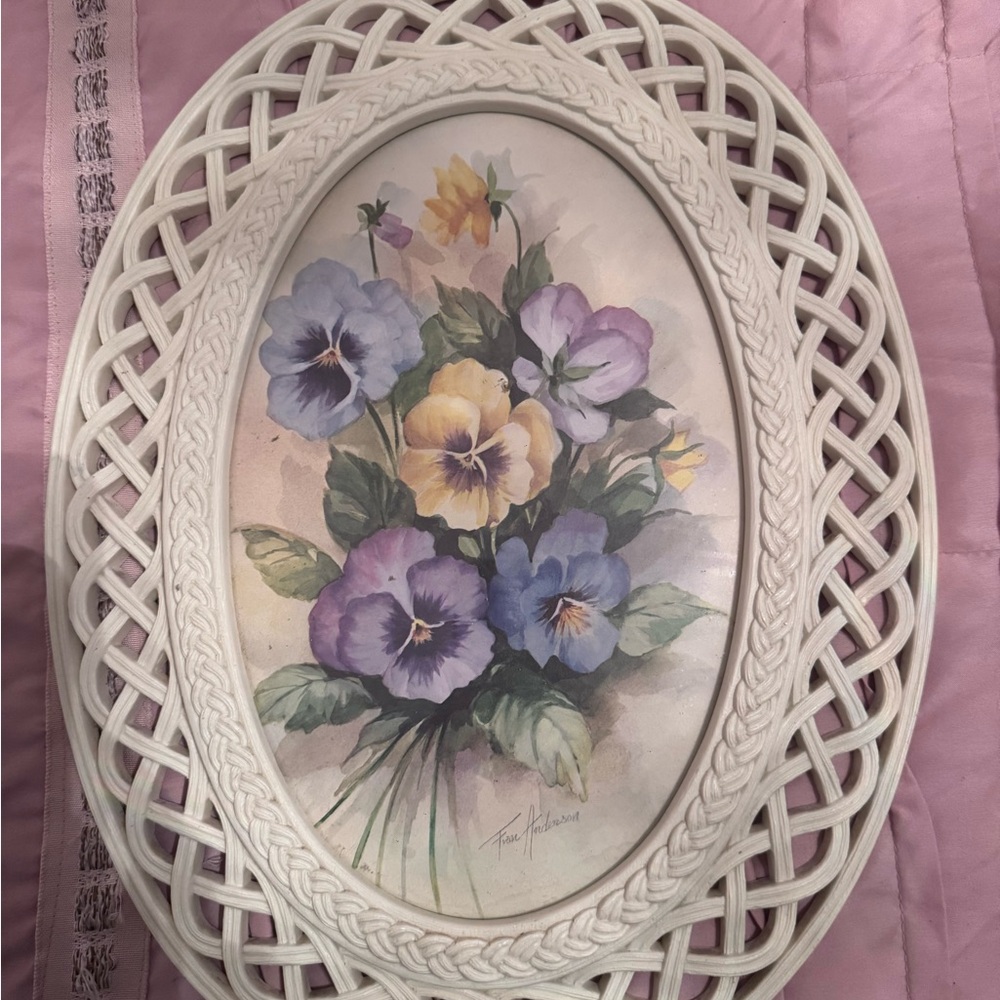 Floral Artwork in Woven Cream Frame